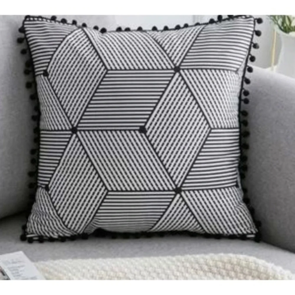 2- Pom Pom Decorative Pillow Covers